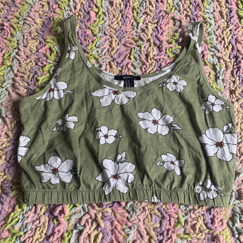 Olive green crop top with flowers from Forever 21